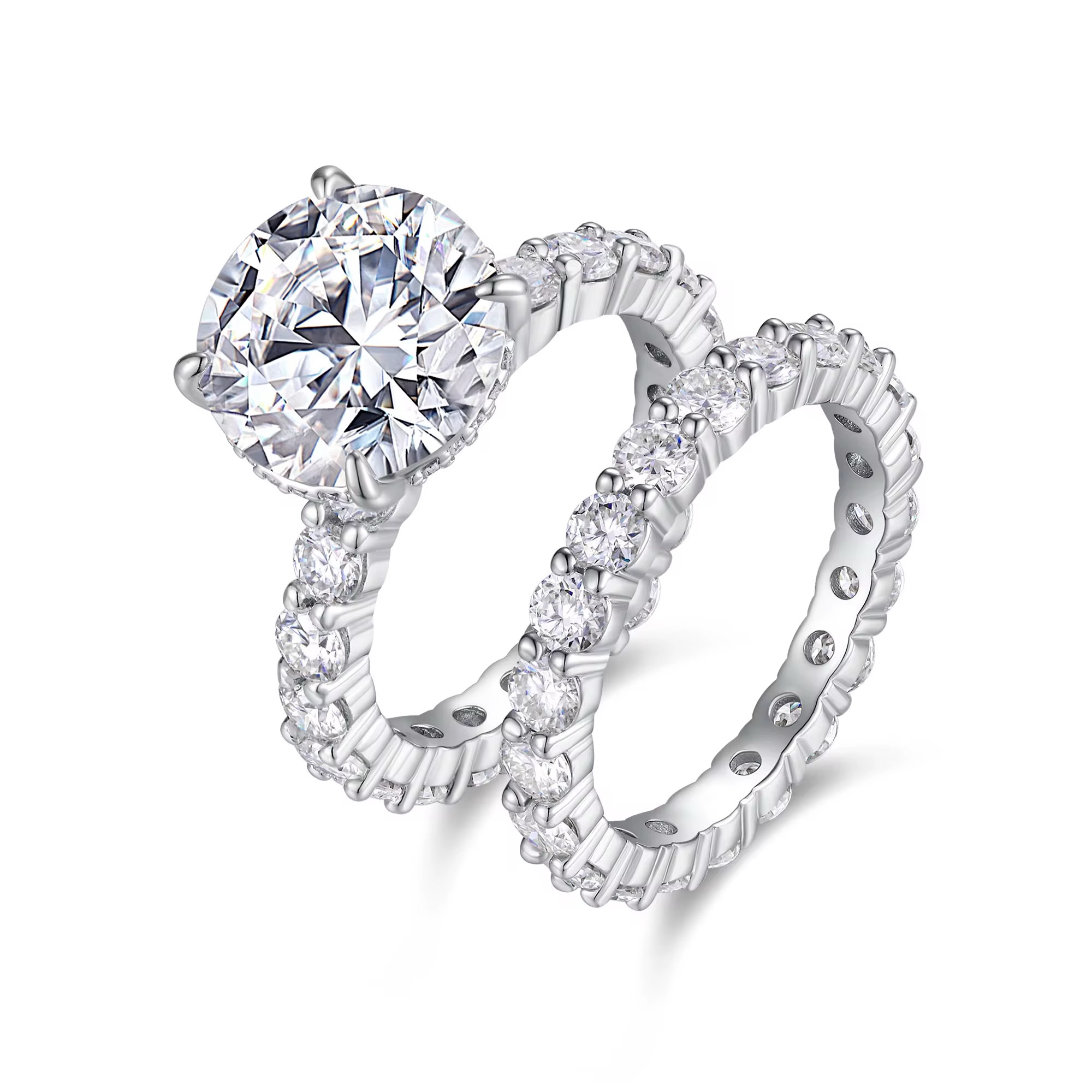 Set de bagues solitaire ronde en moissanite de 5 carats