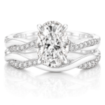 Set de bagues de fiançailles moissanite ovale 2 carats D VVS, argent S925 plaqué rhodium, monture torsadée !